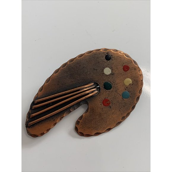 Handmade Copper Brooch Modernist Pedro Pujol Painters Pallette Pin - Picture 9 of 12